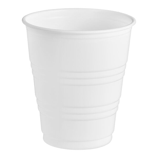 A close-up of a Solo white plastic refill cup.