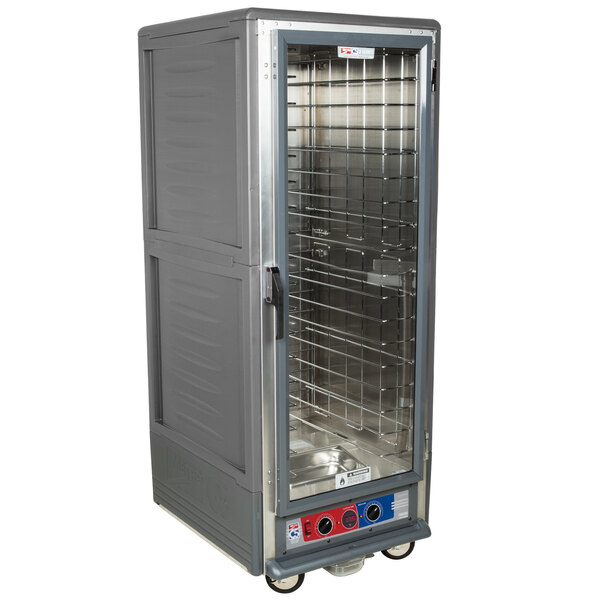 A large gray Metro C5 holding and proofing cabinet with a clear door.