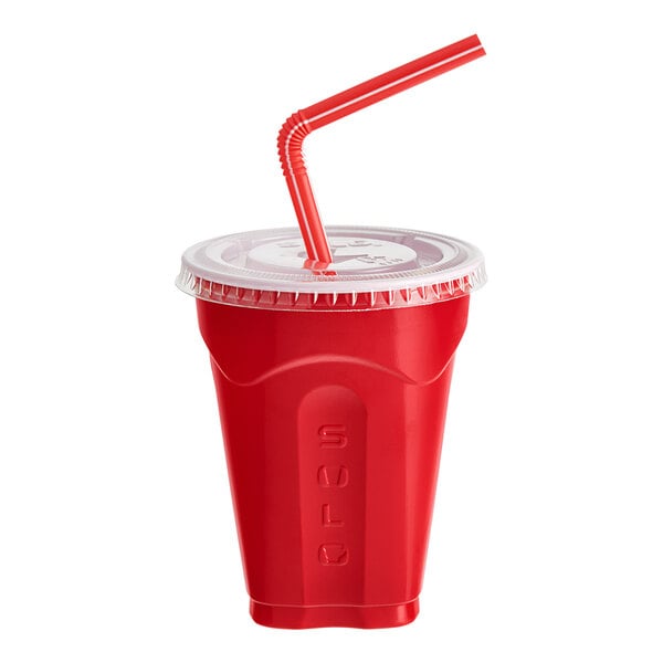 Solo Squared 9 oz. Red Plastic Cup with Straw and Lid 180 Case