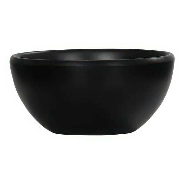 A black Cal-Mil melamine bowl.