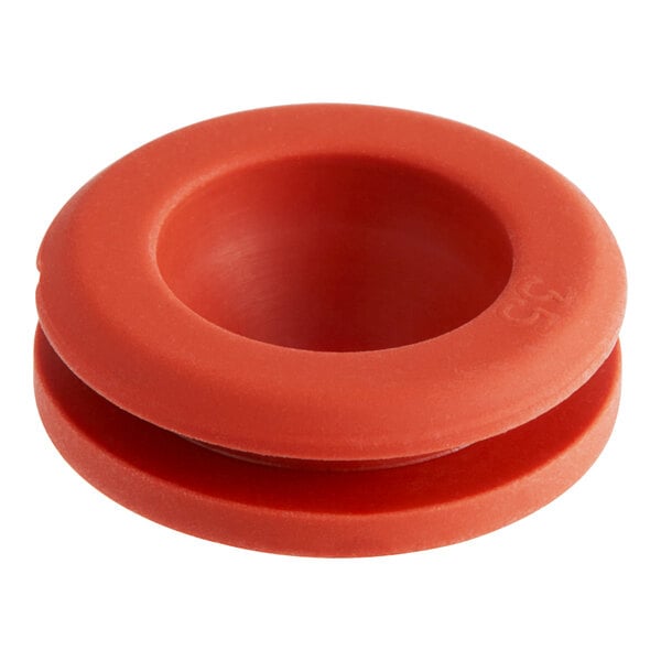 A red round shaft seal with a hole.