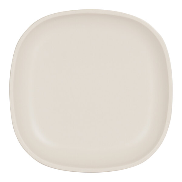 A white square Cal-Mil melamine plate with a small rim.