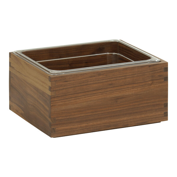 A Cal-Mil walnut wooden ice housing with clear pans.