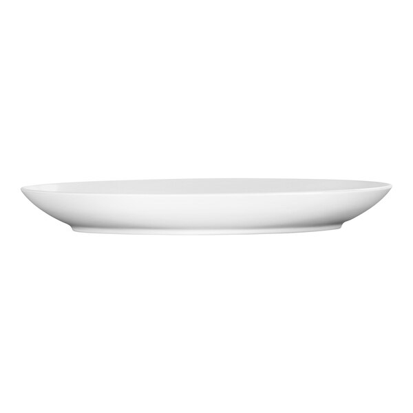 A white rectangular Cal-Mil melamine platter with a black border.