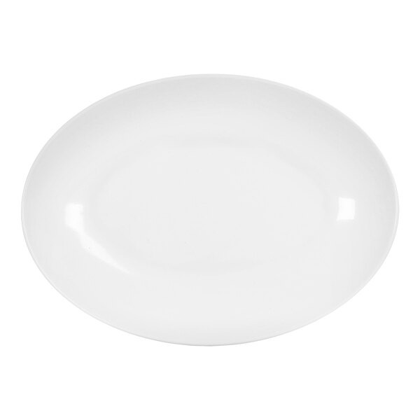 A white oval platter with a curved edge.