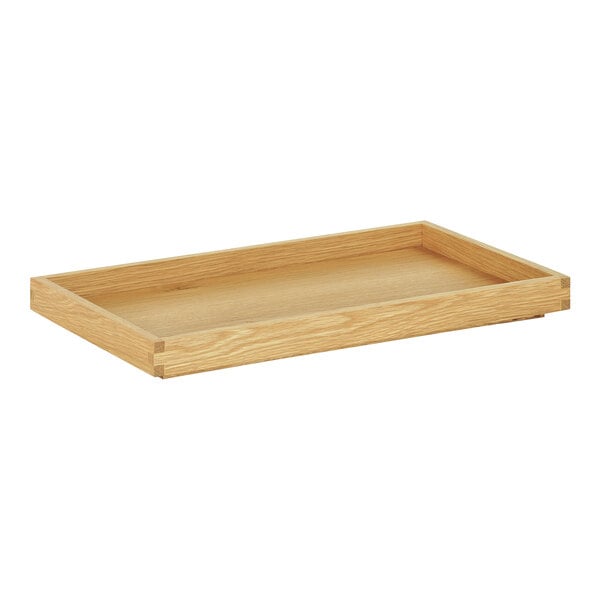 A Cal-Mil oak rectangular display box with a handle.