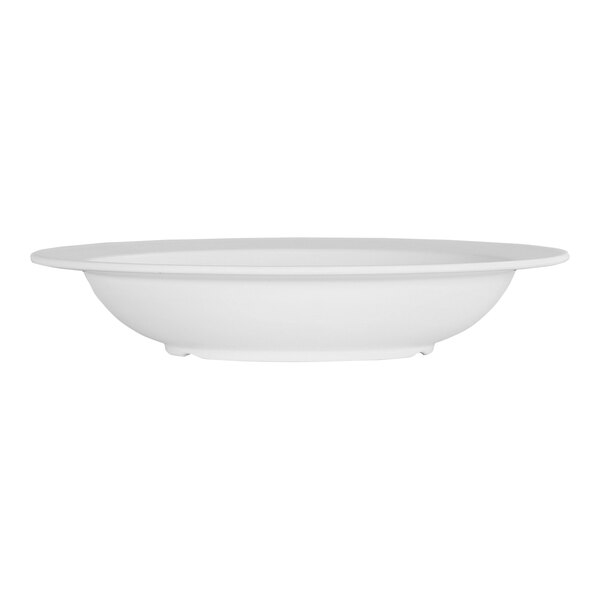 A white Cal-Mil melamine bowl.