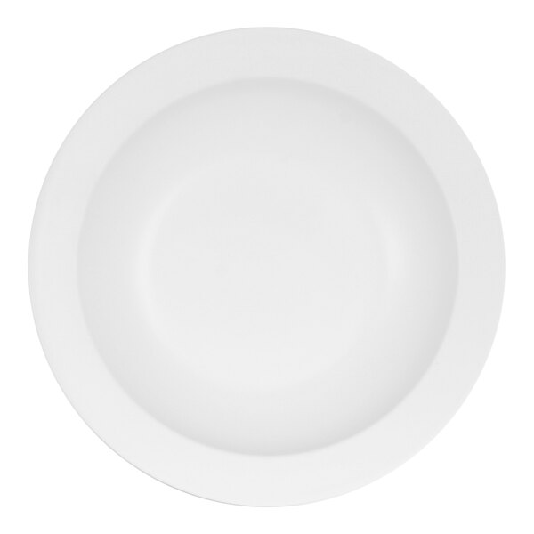 A white Cal-Mil melamine bowl with a narrow rim.
