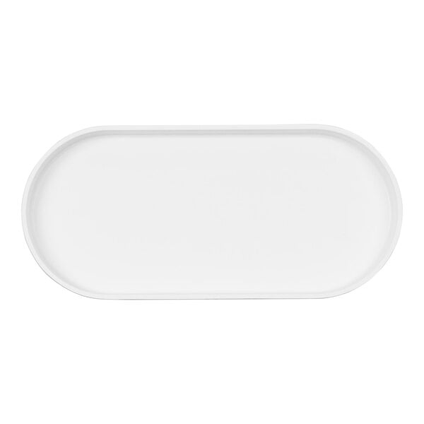A white oval Cal-Mil melamine tray.