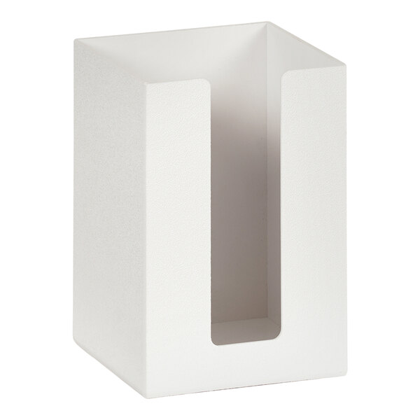 A white square acrylic napkin holder with a hole in the middle.