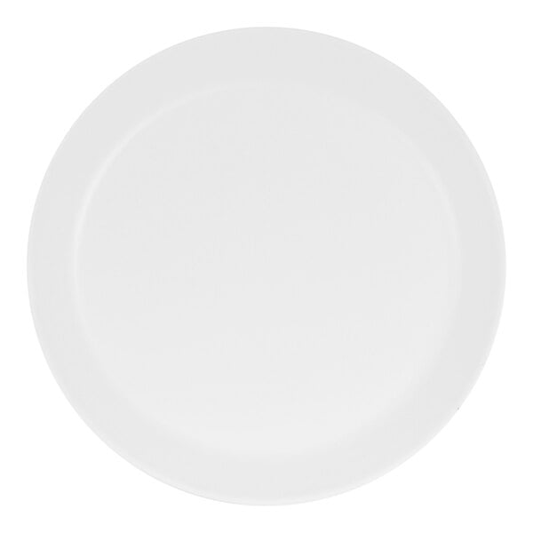 A Cal-Mil white melamine plate with a narrow white rim.