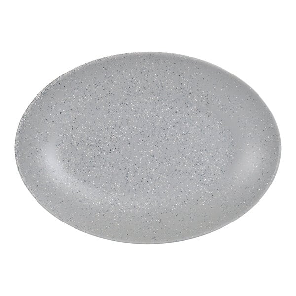 A white speckled gray Cal-Mil melamine platter.