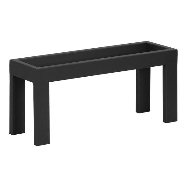 A black metal rectangular display riser with legs.