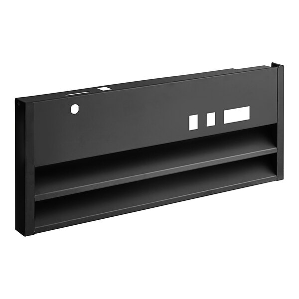 A black metal front grille with holes.