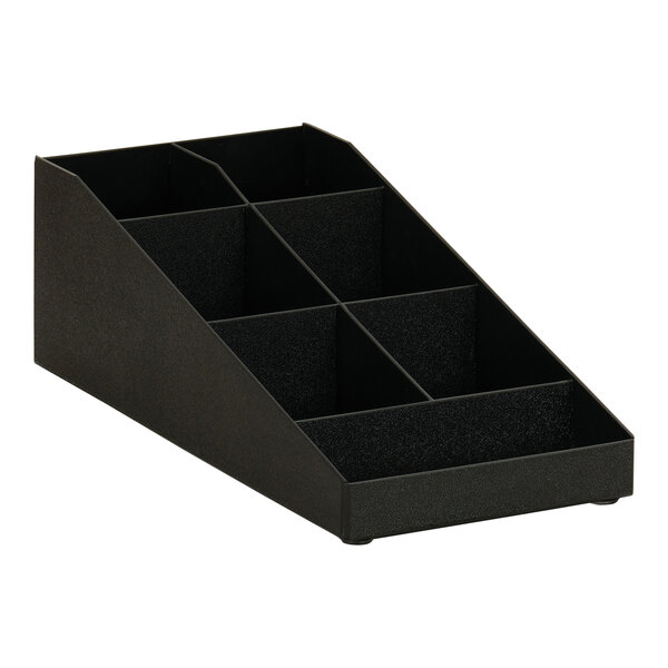 A black plastic Cal-Mil organizer with 7 compartments.