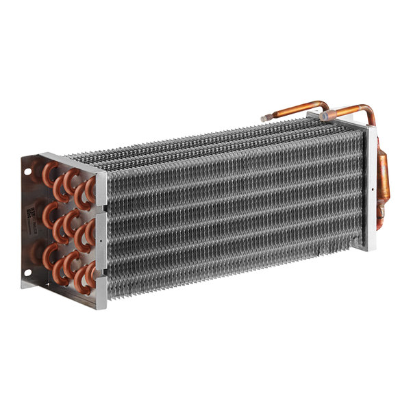 An Avantco evaporator coil with copper pipes on a metal tray.