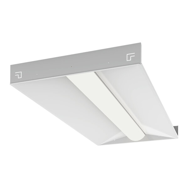 A white rectangular XtraLight LED troffer light fixture with a light on it.