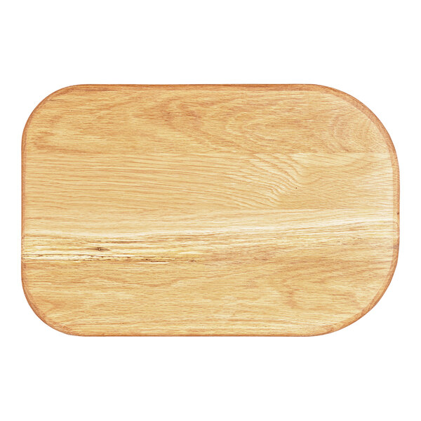 A Cal-Mil Sydney oak wooden serving board with curved edges.