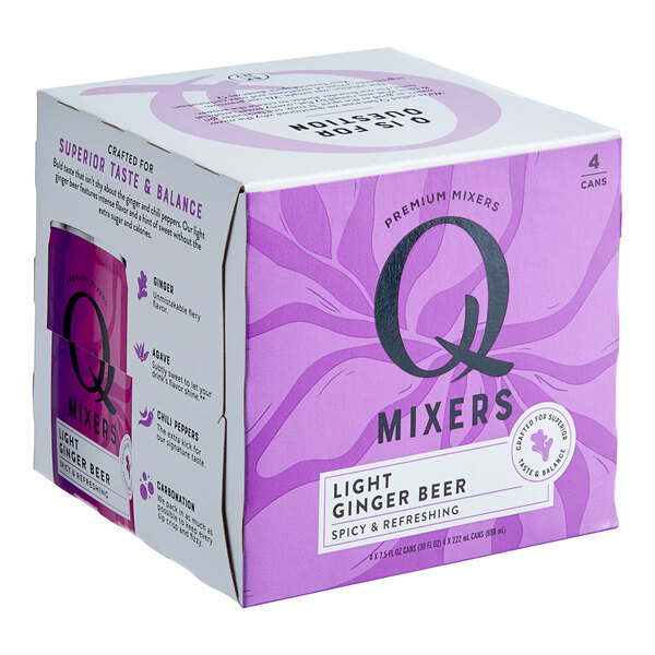 A case of 24 Q Mixers Light Ginger Beer cans.