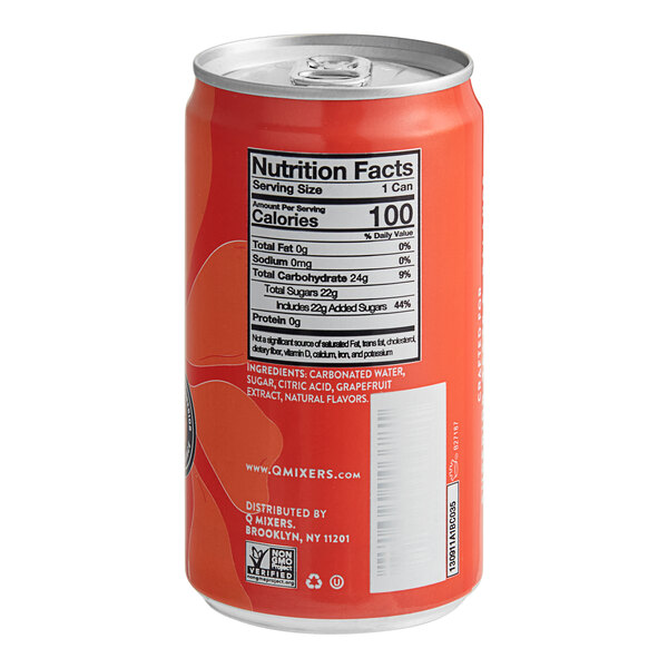 A Q Mixers Sparkling Grapefruit can with a label.