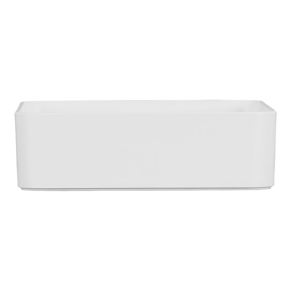 A white rectangular Cal-Mil melamine bowl.