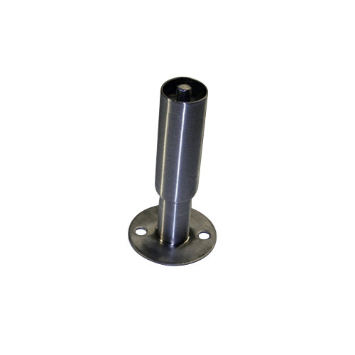 A metal pole with holes and a screw on the bottom.