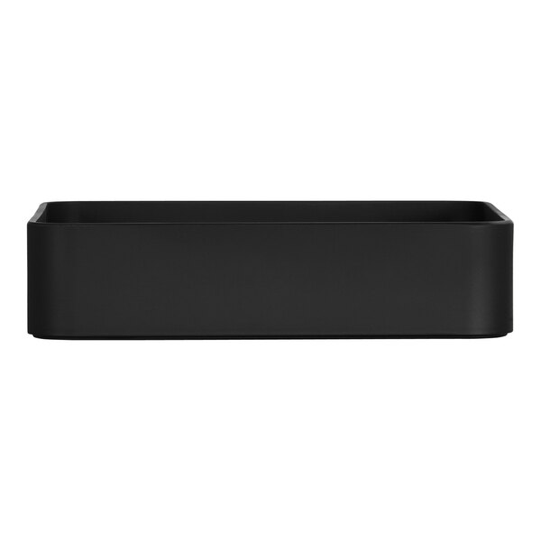 A black rectangular Cal-Mil Hudson melamine bowl on a white counter.