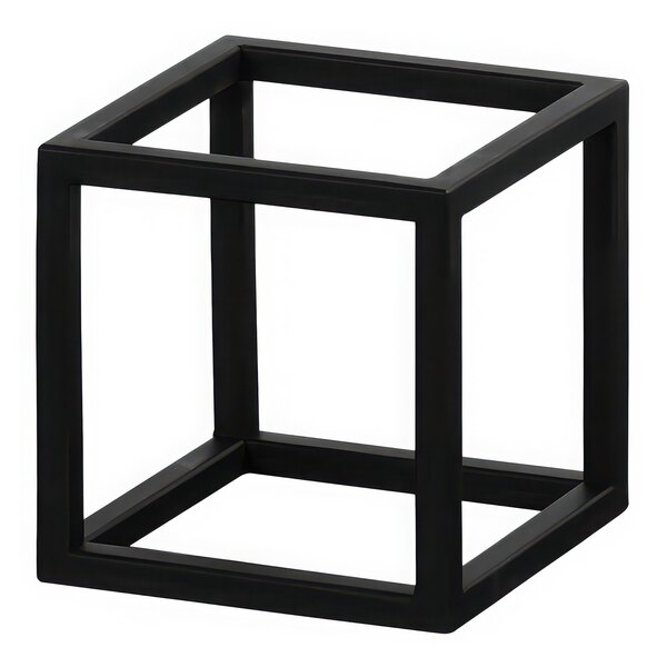 A black metal cube display riser.