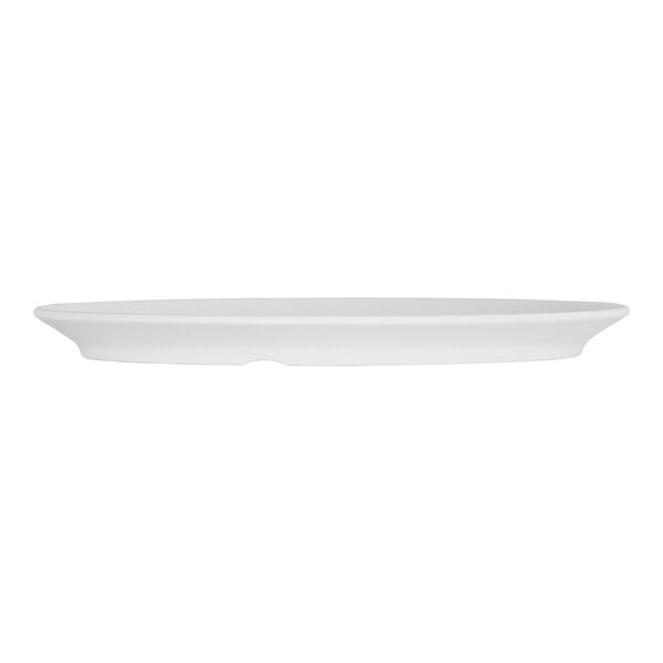 A Cal-Mil white melamine plate with a narrow rim.