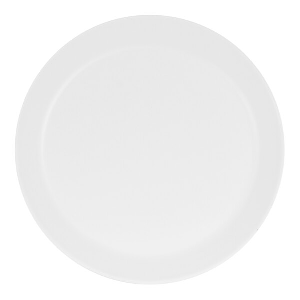 A Cal-Mil white melamine plate with a narrow white rim.