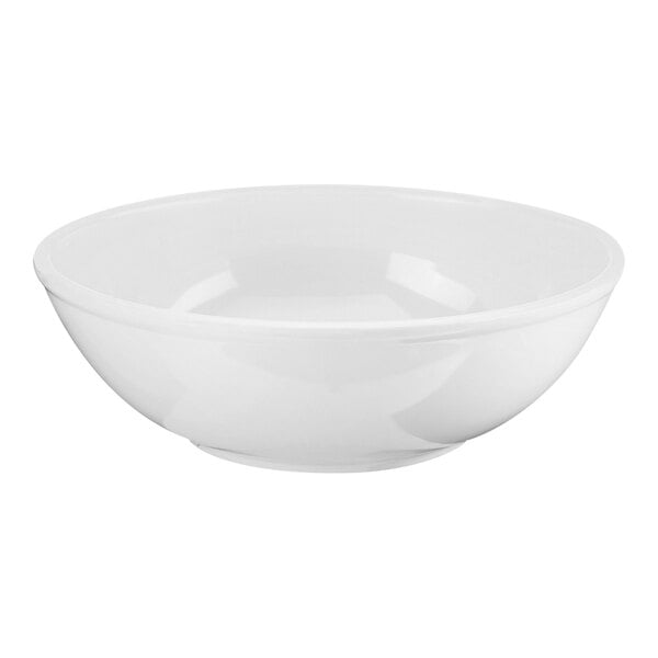 A white Cal-Mil melamine bowl.