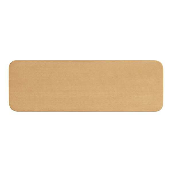A close-up of a rectangular beige faux wood surface.