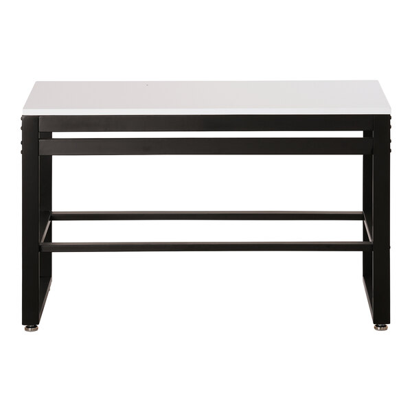 A white rectangular Cal-Mil nesting table with black legs.