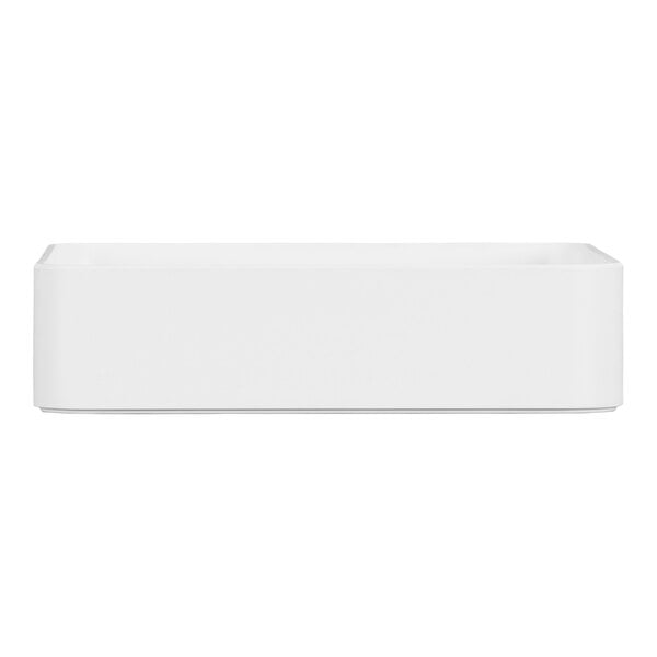 A white rectangular Cal-Mil melamine bowl.