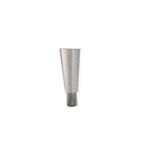 A close-up of a silver metal cylinder with a black tip.