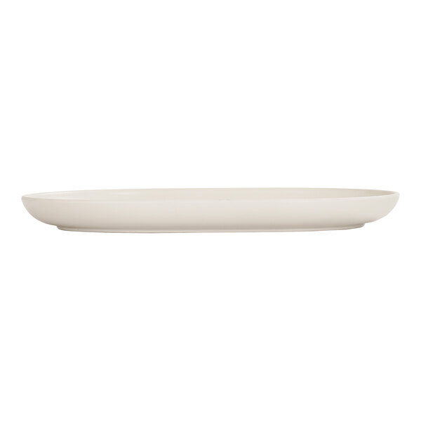A white oval Cal-Mil melamine platter on a white surface.