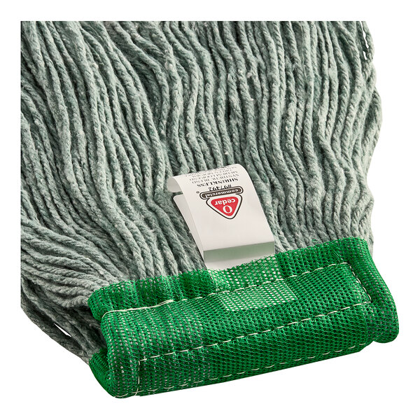 A close-up of a green O-Cedar medium looped end mop head.