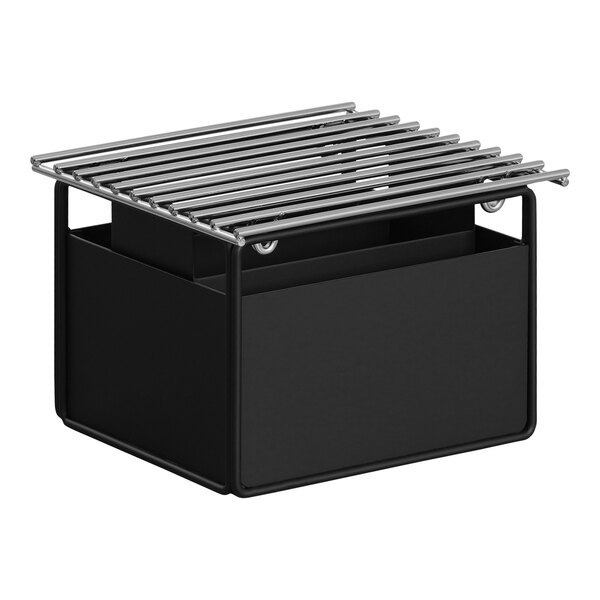 A black box with metal racks on top.