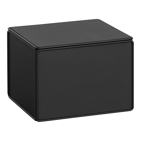 A black cube display stand.