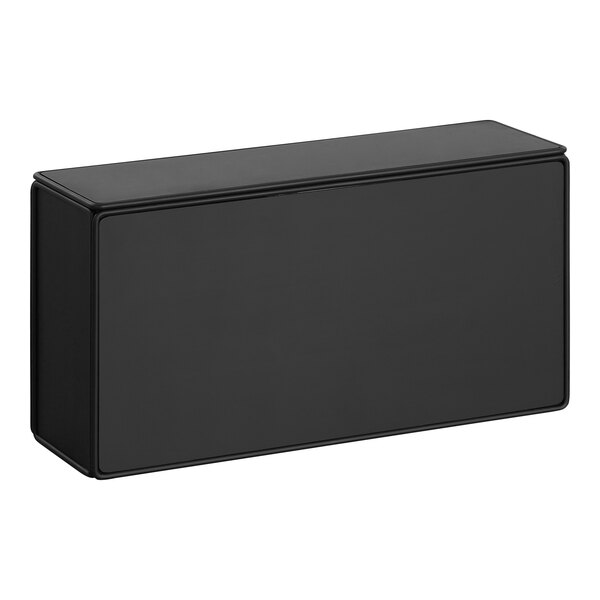 A black metal rectangular display stand.