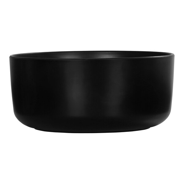 A black Cal-Mil melamine serving bowl.