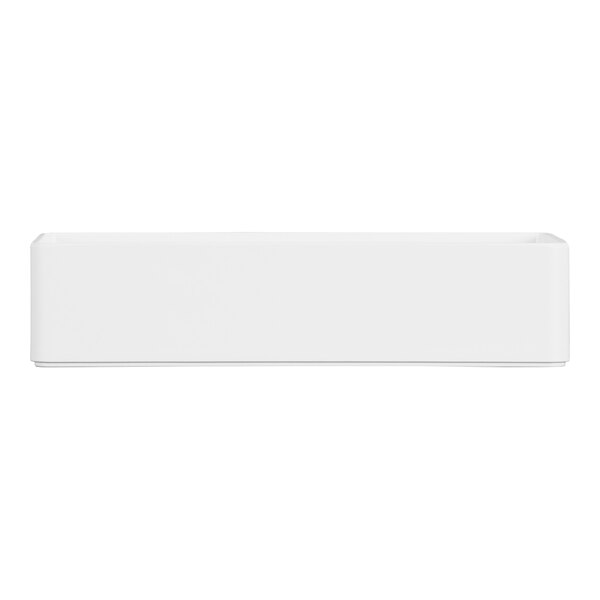 A white rectangular Cal-Mil Hudson melamine serving bowl with a raised rim.