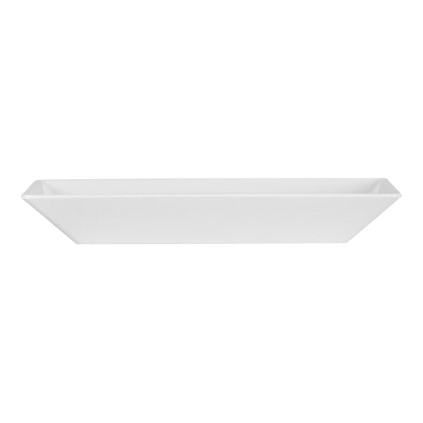 A white rectangular Cal-Mil melamine plate.