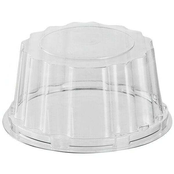 A clear plastic container with a round clear lid.