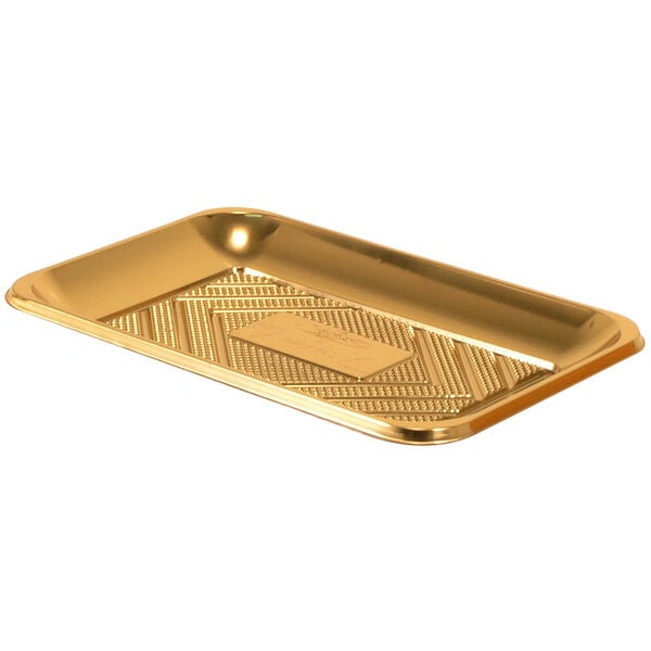 A gold rectangular plastic Kado tray with a pattern on it.