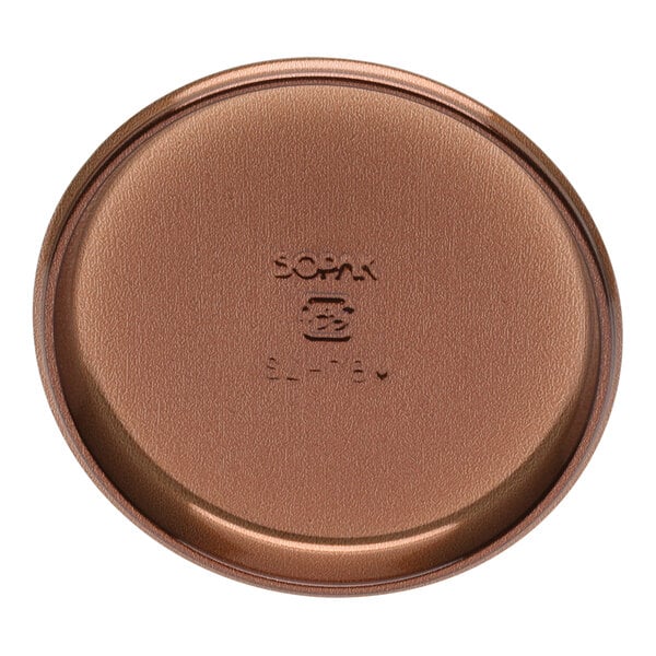 A maroon circular plastic tray with the words "Welcome Home Brands" in brown.