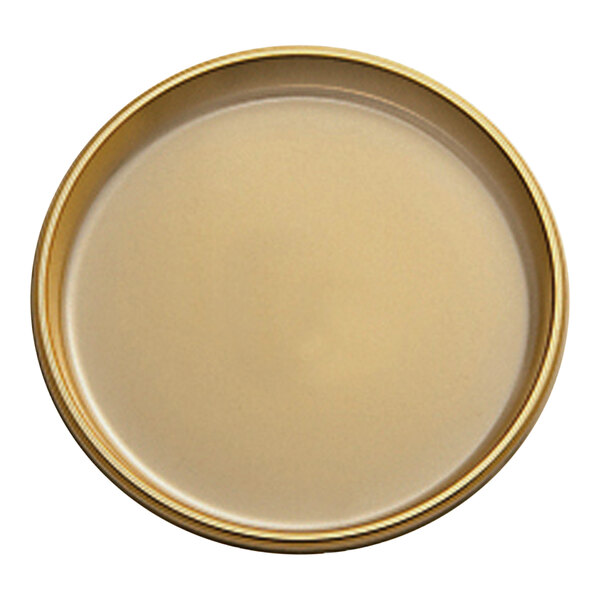 A round gold PET plastic tray.