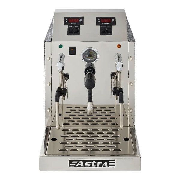 A black Astra 2-wand milk and beverage steamer with buttons and a dial.