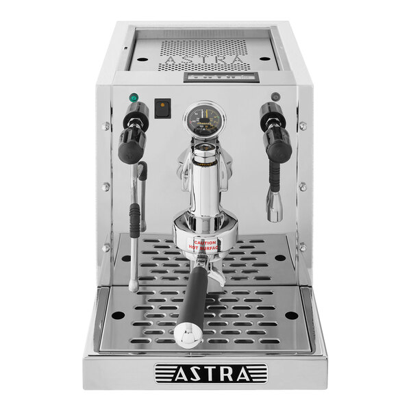 A white Astra Gourmet espresso machine.