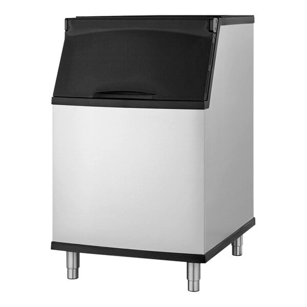 A white and black True Ice ice storage bin with a white lid.